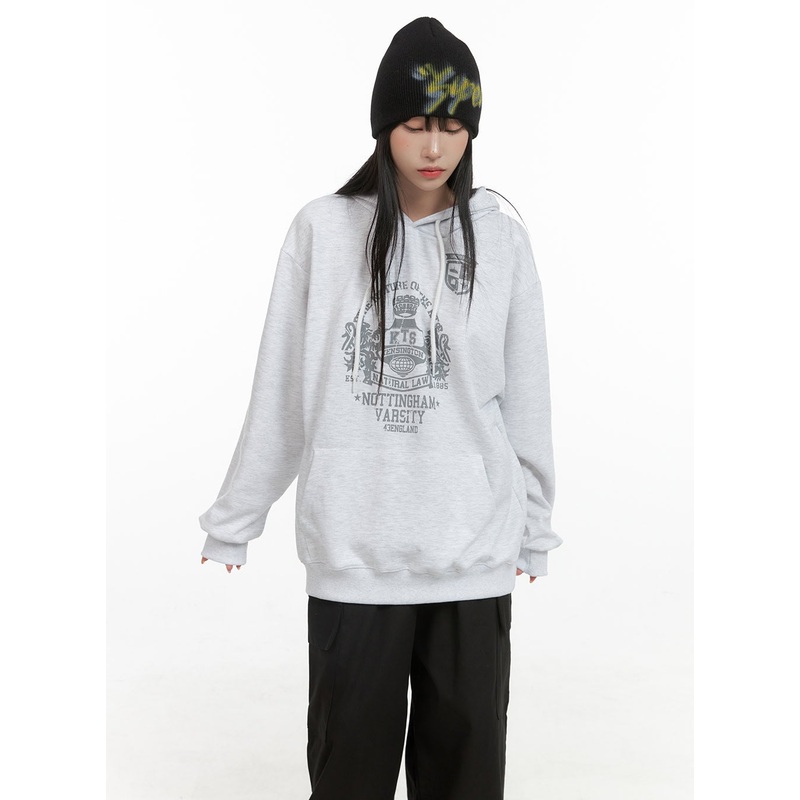 Cotton Oversize Graphic Hoodie CS403 Light gray M/L