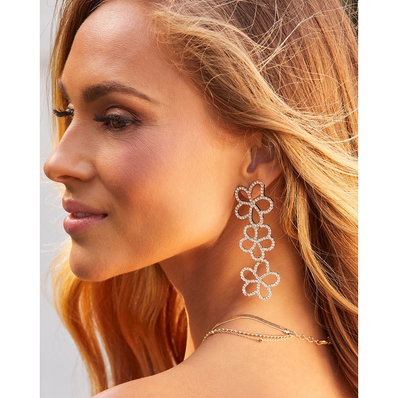 Flower Drop 18k Gold Plated Earrings Clear O/S