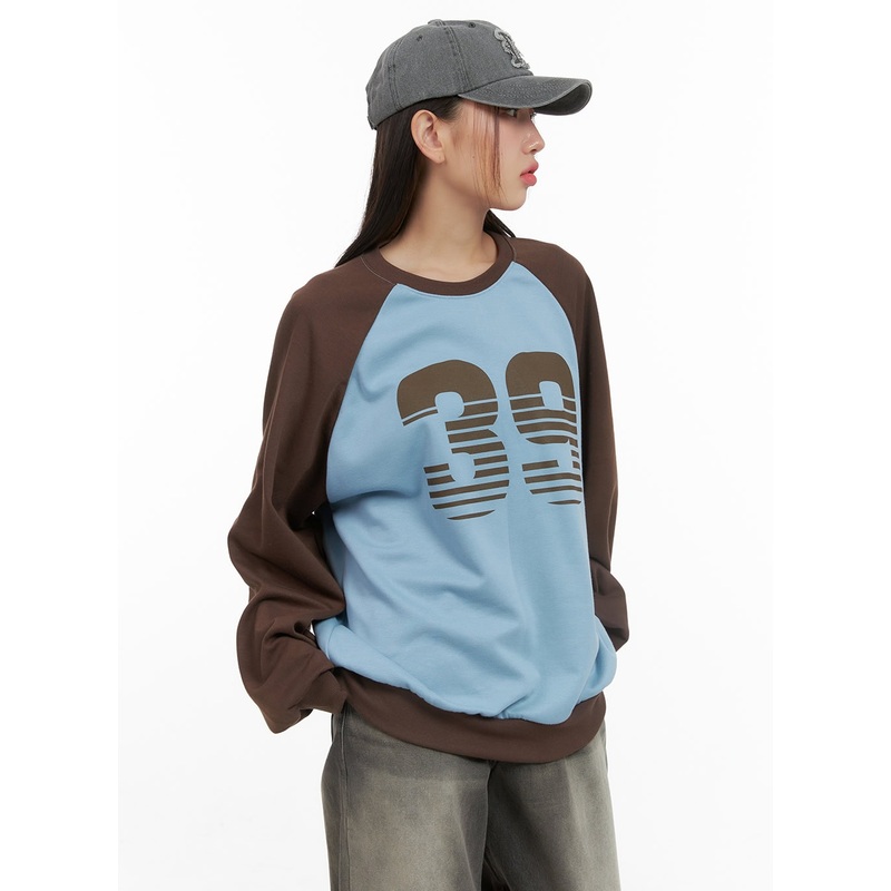 Graphic Raglan Cotton Sweatshirt CS404 Blue M/L