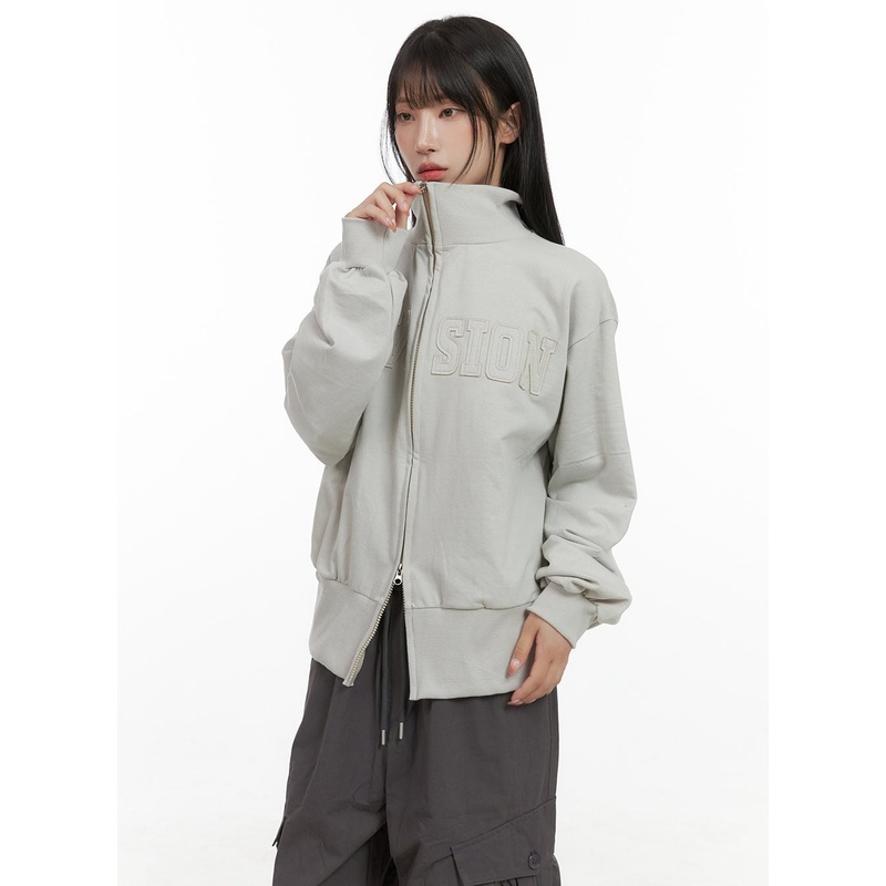 Lettering Patch Zip-Up Jacket CS403 Light beige S/M