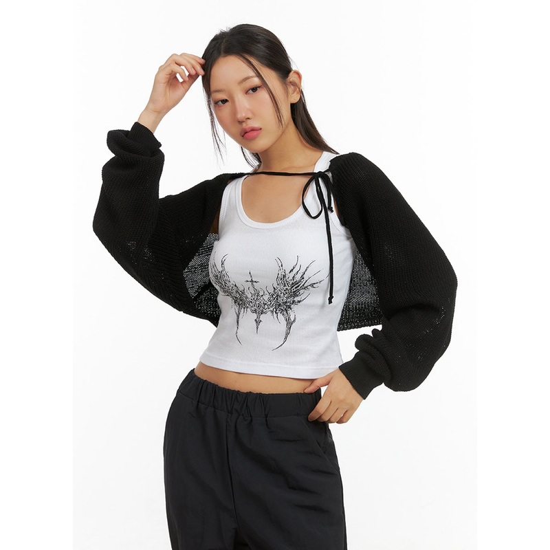 Mesh Bolero Strap Cardigan IS402 Black S/M