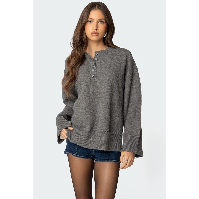 Montana Oversized Button Sweater GRAY MELANGE XS