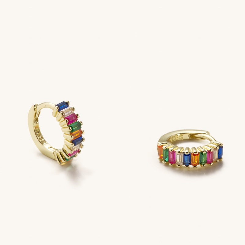 Nikki Smith Designs  Rainbow Gem Huggie Earrings Gold