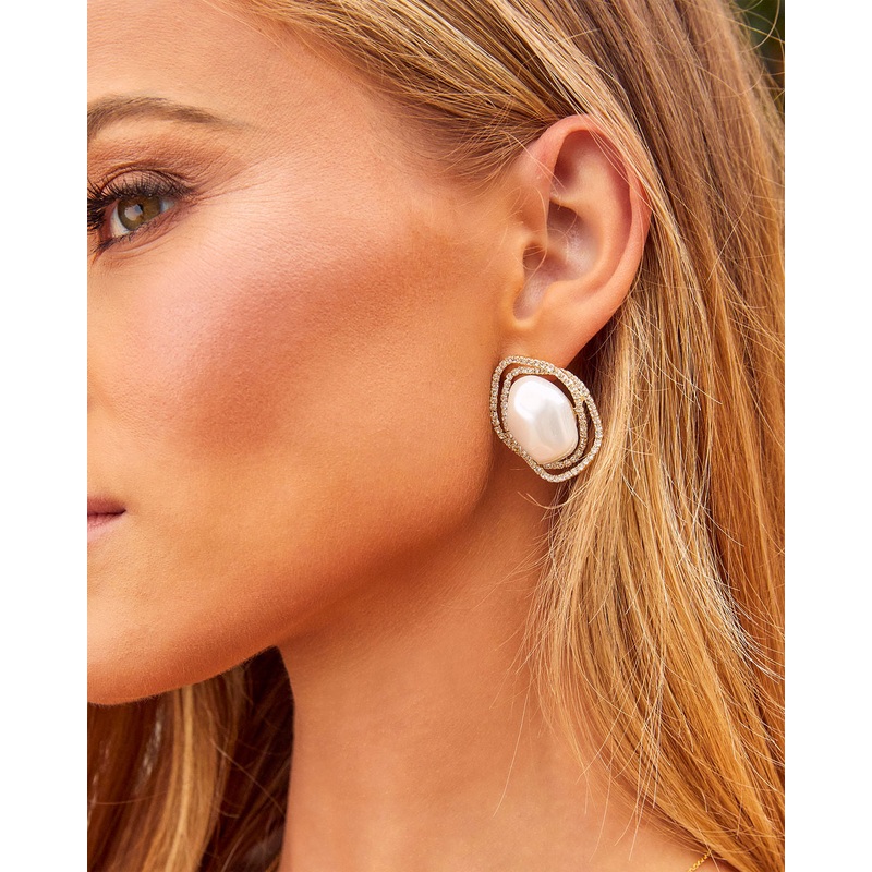 Oceanic 18k Gold Plated Pearl Stud Earrings Gold O/S