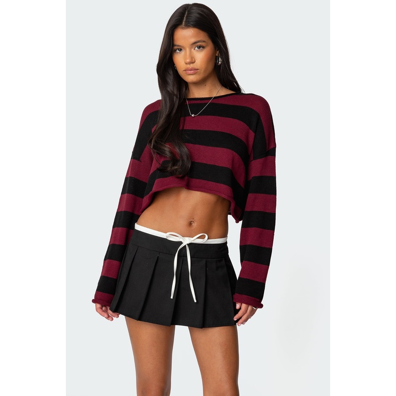 Shyrah Oversized Knit Top BURGUNDY AND BLACK XS