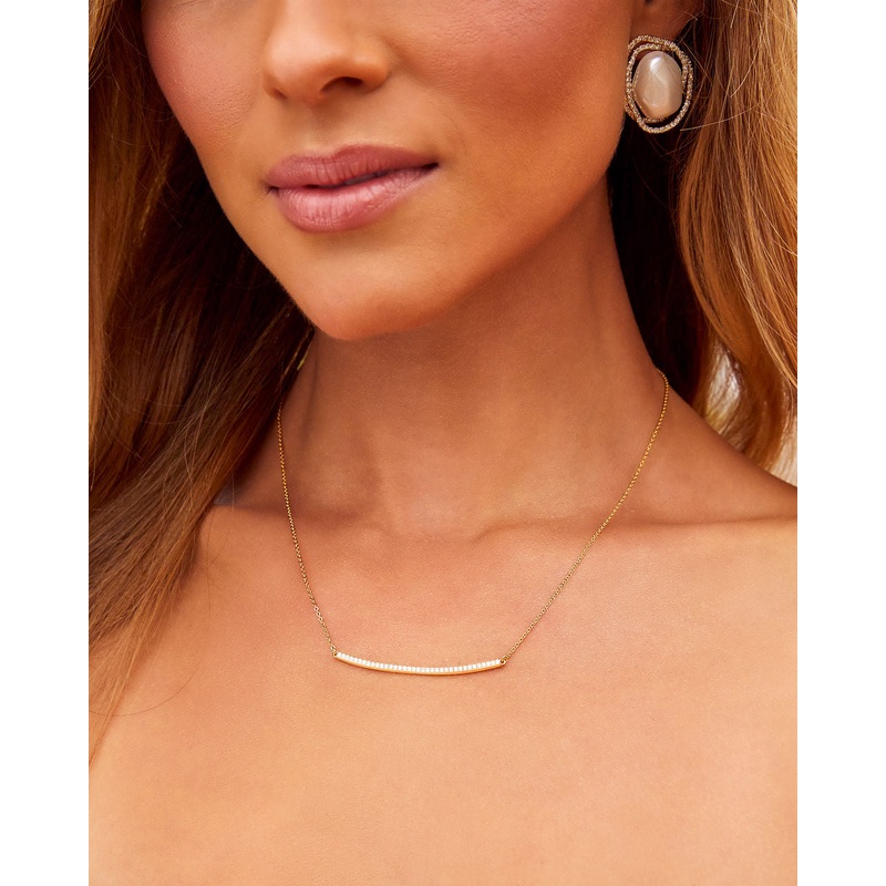 Simple Bar 18k Gold Plated Rhinestone Necklace Gold O/S