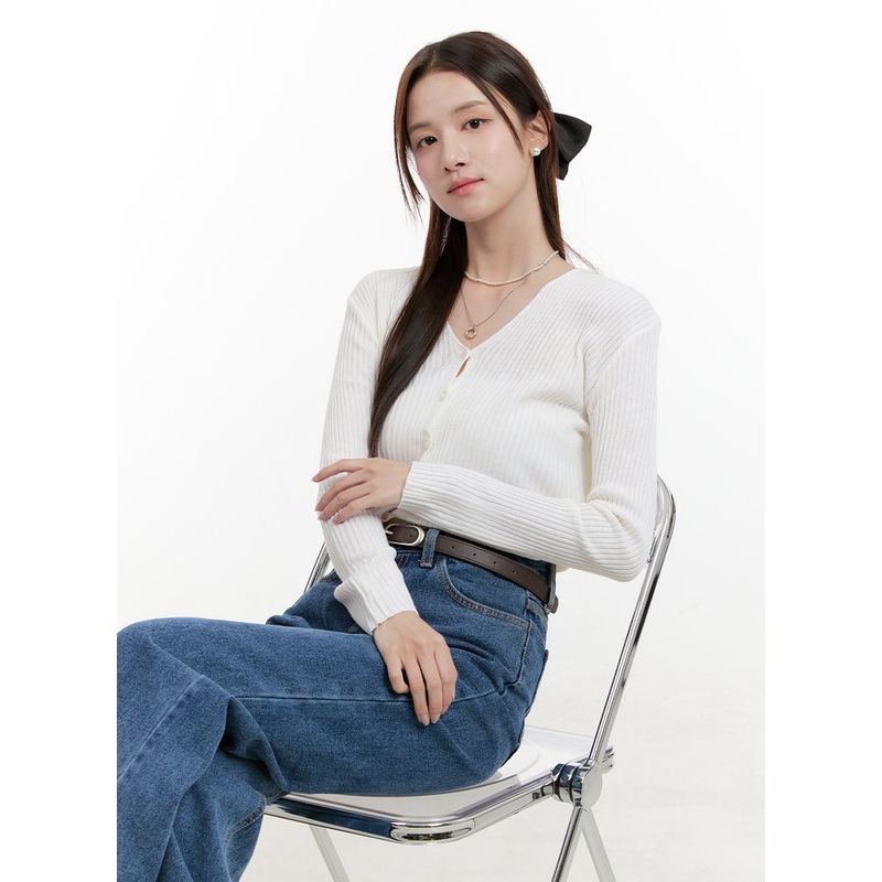 Solid Knit Cardigan OG428 Light beige S/M