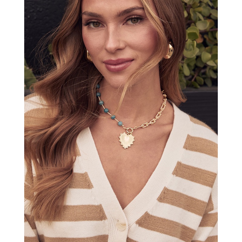 Sophia 18K Gold Plated Heart Necklace Dark Blue O/S