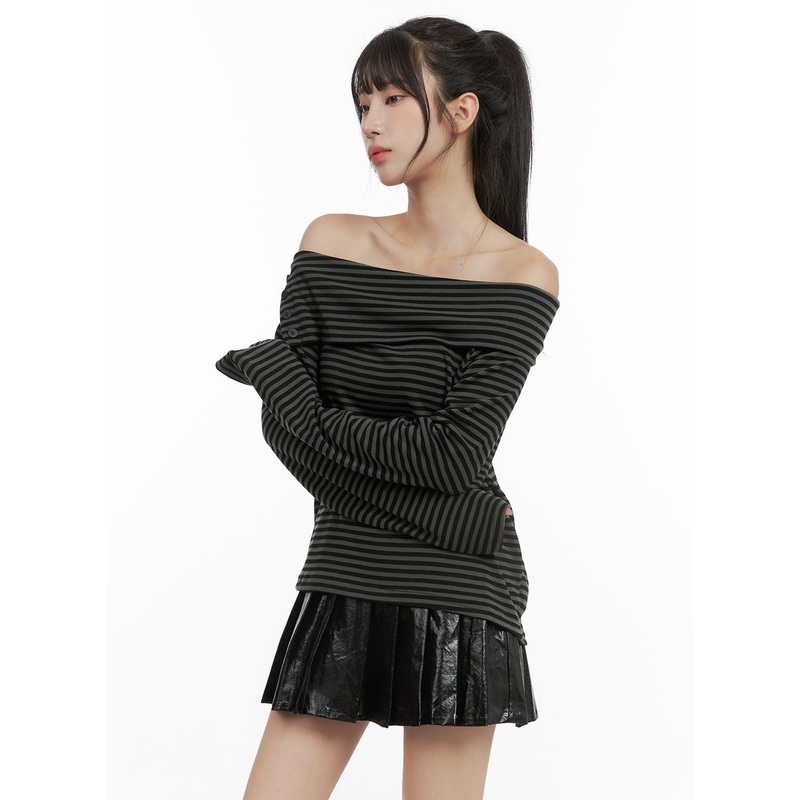 Stripe Off-Shoulder Top CG430 Dark gray S/M