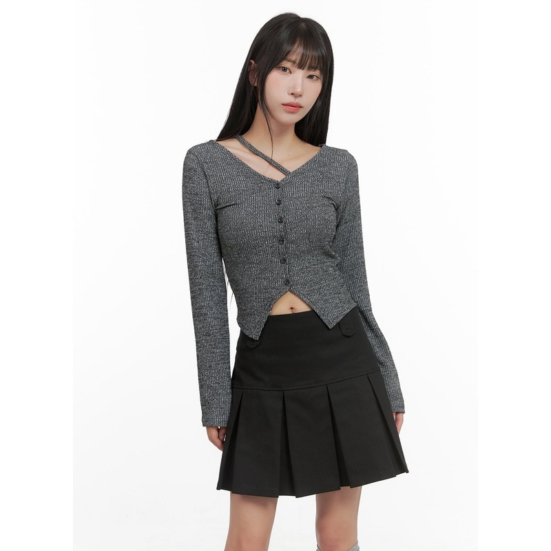 V-Neck Buttoned Crop Cardigan CG430 Dark gray S/M