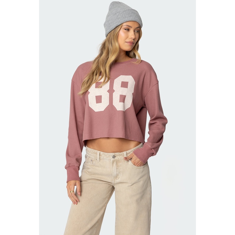 88 Waffle Long Sleeve T Shirt MAUVE XS