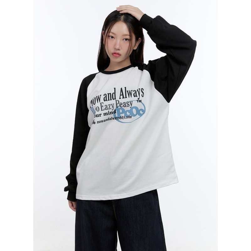 Baggy Lettering Raglan Long Sleeve CS406 White M/L