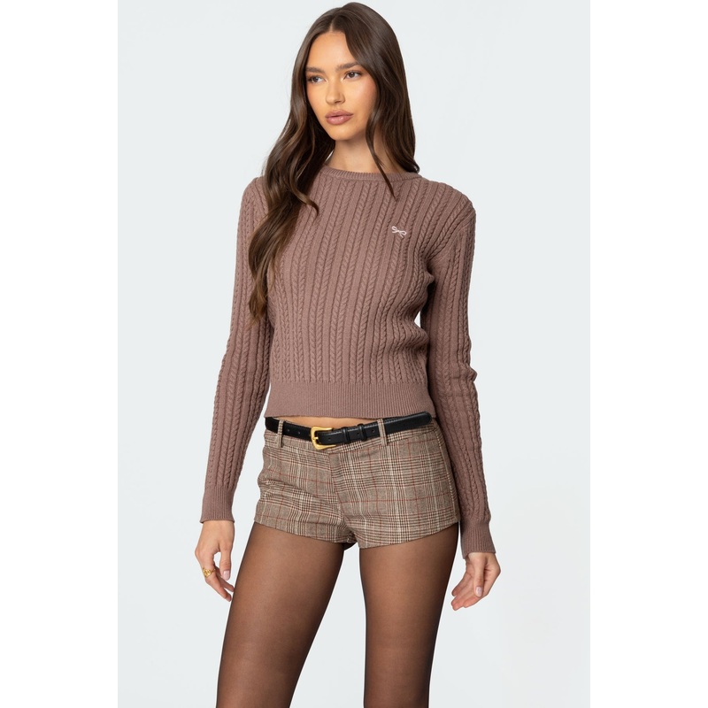 Beverly Bow Cable Knit Sweater BROWN XS