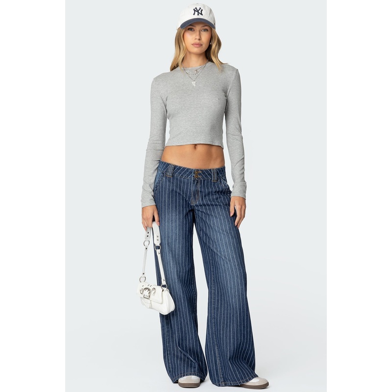 Cory Striped Low Rise Jeans BLUE XS