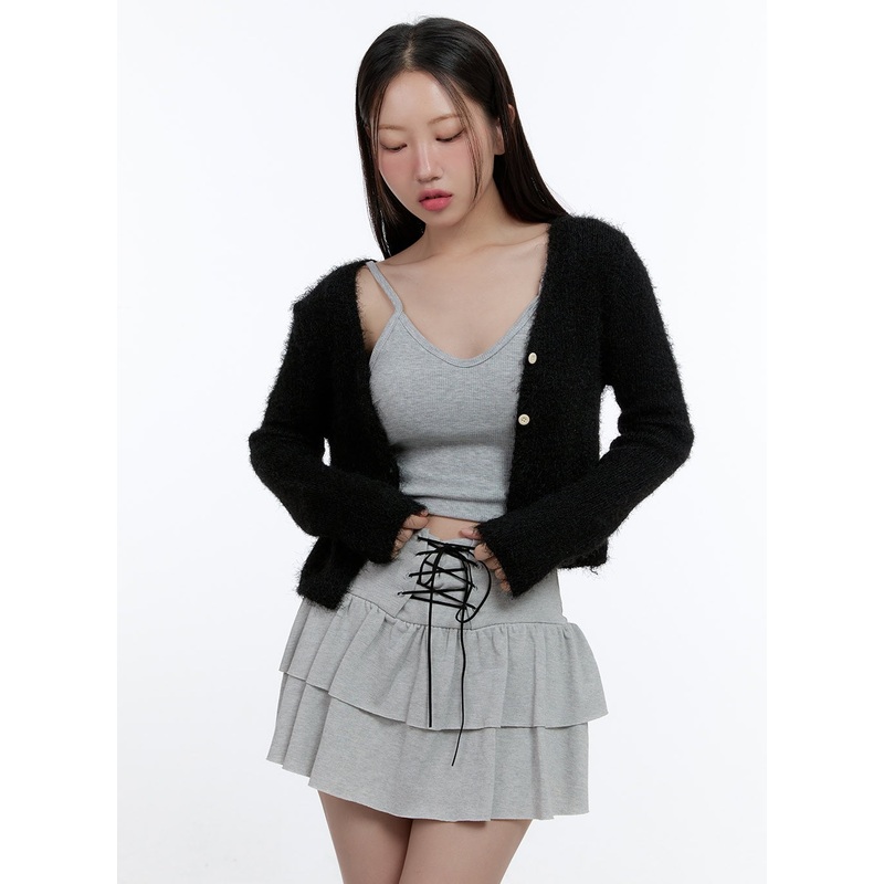Essential Solid Crop Cardigan CS406 Black S/M