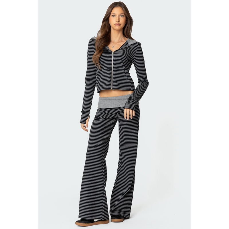 Meggy Striped Fold Over Pants BLACK AND GRAY XS