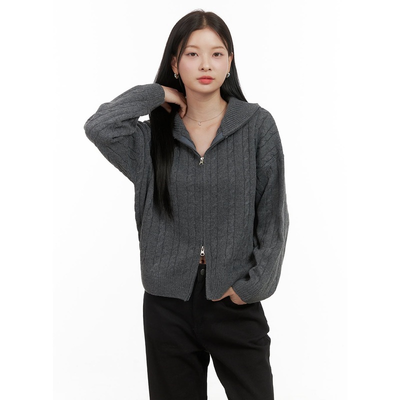 SnugFit Cable Zip-Up Sweater OS411 Dark gray S/M