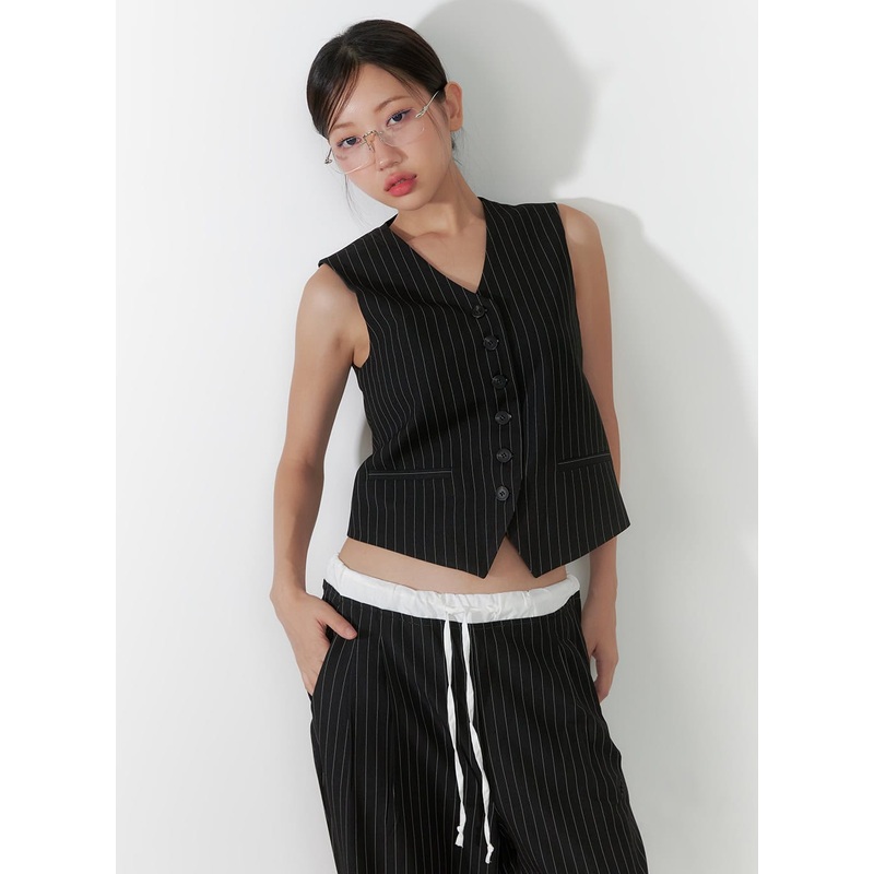 Striped V-Neck Vest CS405 Black S/M