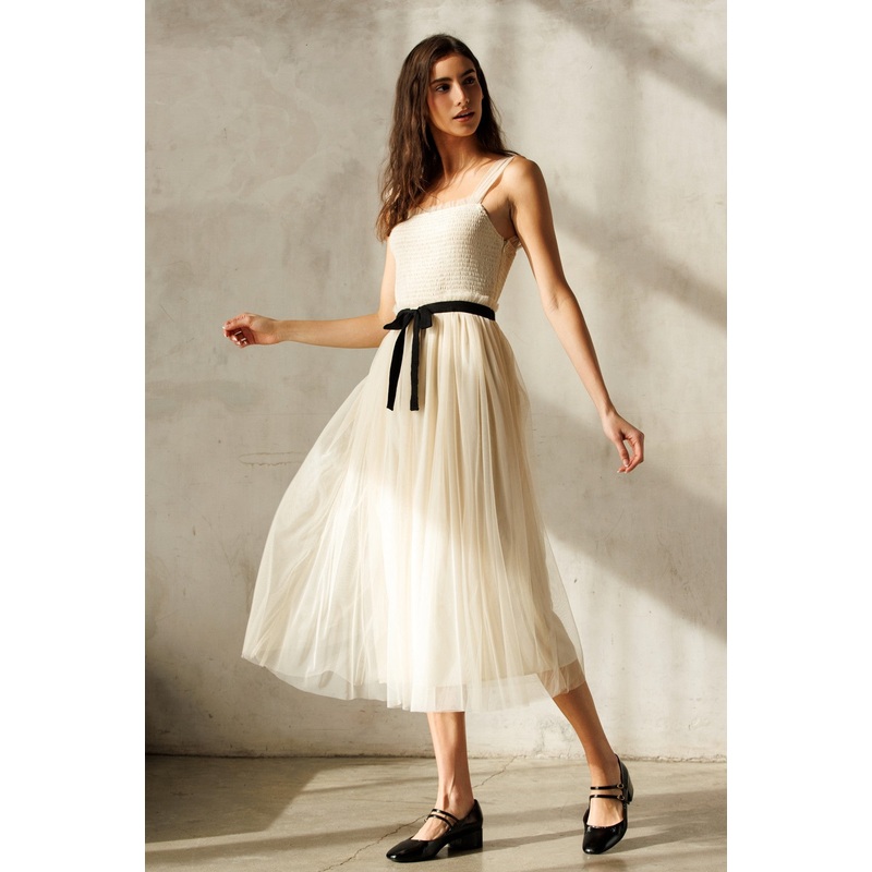 Tulle Midi Dress – Cream & Black Small