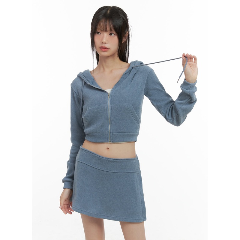 Zippered Hooded Crop Top CS410 Light blue S/M
