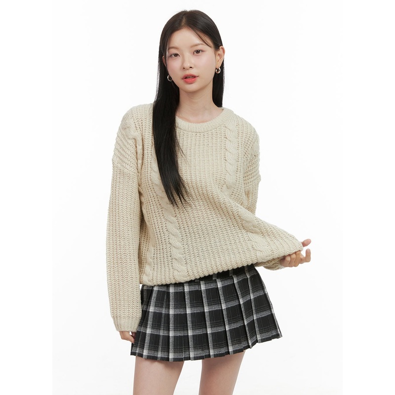 Basic Crew Neck Long Sleeve Knit OS411 Light beige S/M