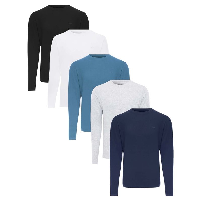 Blue Mix Long Sleeve T-Shirts (5 Pack) Black/Blue/Grey/Navy/White S