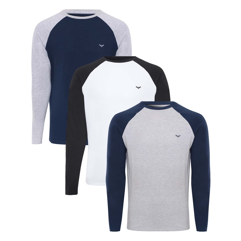 Blue Mix Raglan Long Sleeve T-Shirts (3 Pack) Blue Mix S