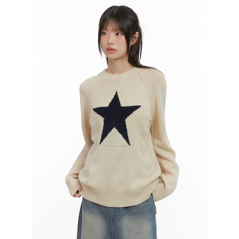 Casual Oversized Raglan Sweater CS412 Beige S/M