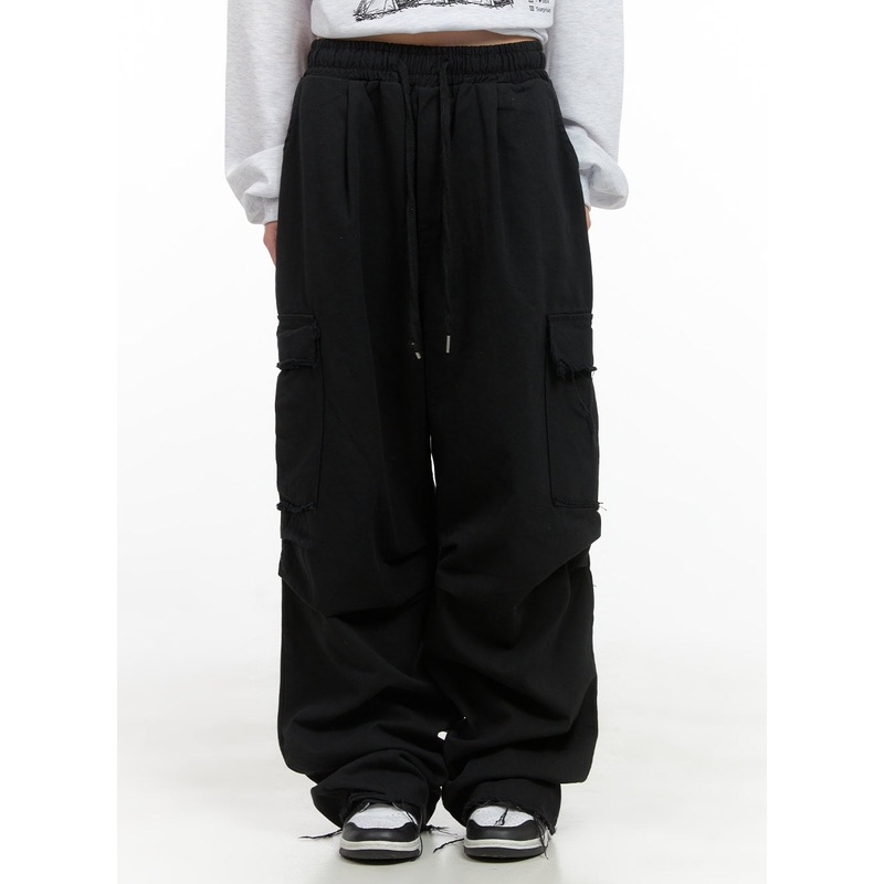 Cotton Banded Waist Cargo Pants CS412 Black M/L