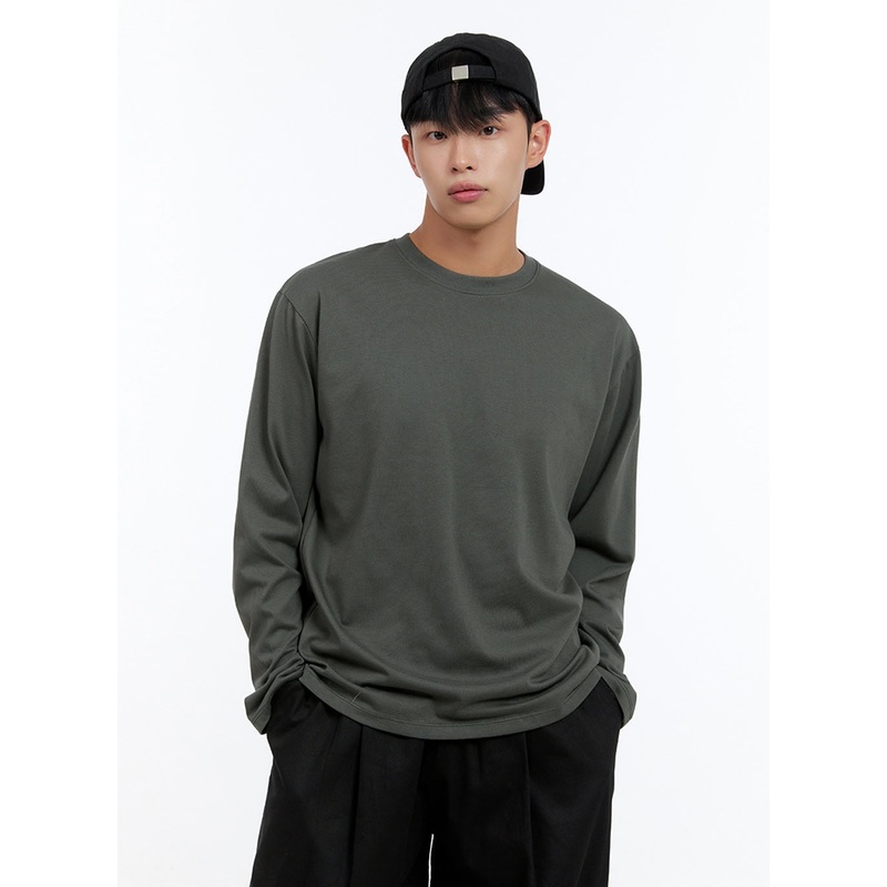 Men’s Basic Cotton Long Sleeve T-Shirt (Dark Green) IS412 Dark green M