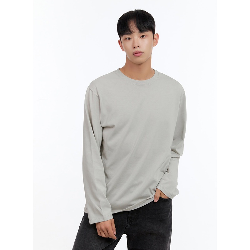 Men’s Basic Cotton Long Sleeve T-Shirt (Gray) IS412 Gray M
