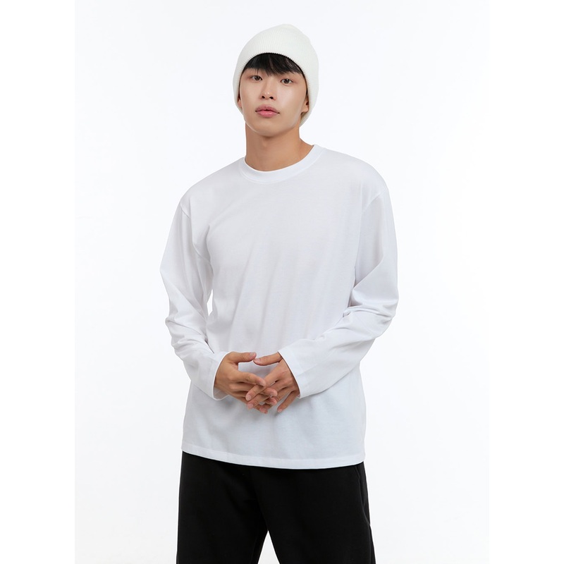 Men’s Basic Cotton Long Sleeve T-Shirt (White) IS412 White M