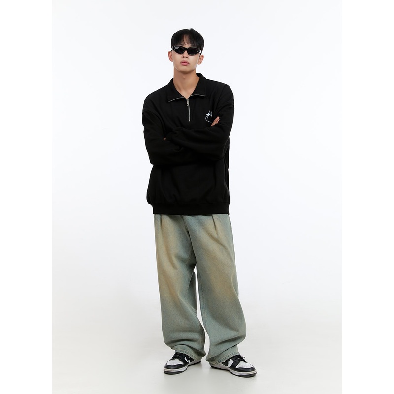 Men’s Washed Cotton Wide Fit Jeans IS412 Blue S