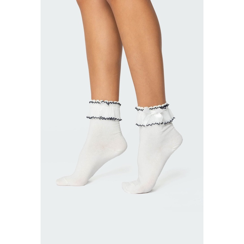 Ruffle & Bow Socks WHITE OS