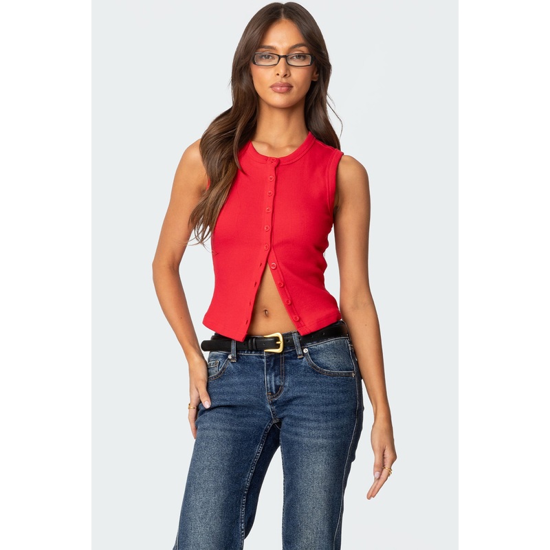 Basel Button Up Tank Top RED XS