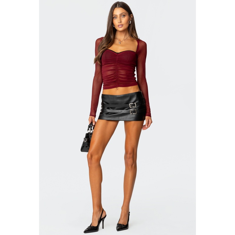 Double Belt Faux Leather Micro Skort BLACK XS