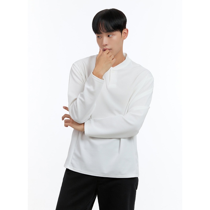 Men’s Henley Neck Long Sleeve Tee IS413 White M
