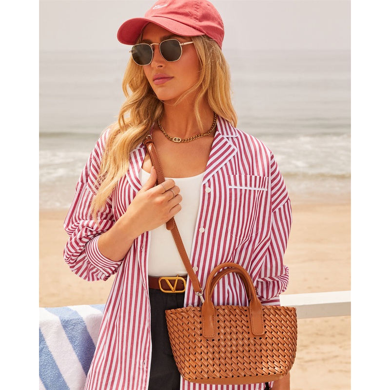 Picnic Date Woven Top Handle Tote Bag Tan O/S