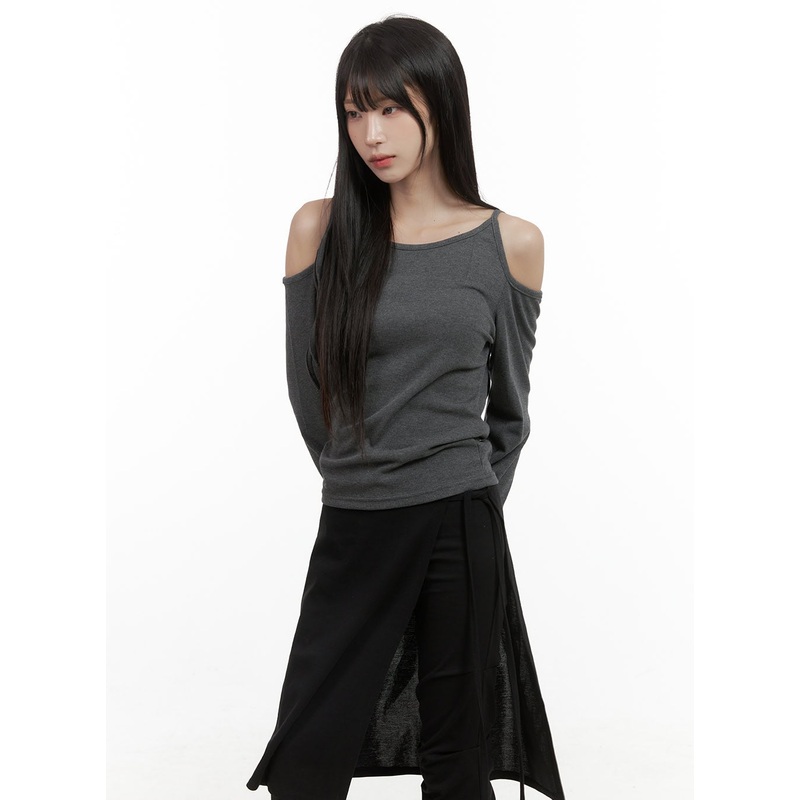 Sleek Cut-Out Detail Long Sleeve Top CS413 Dark gray S/M