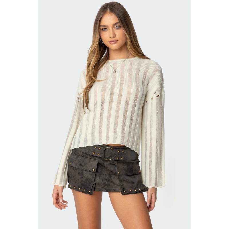 Stripey Shredded Sweater CREAM XS