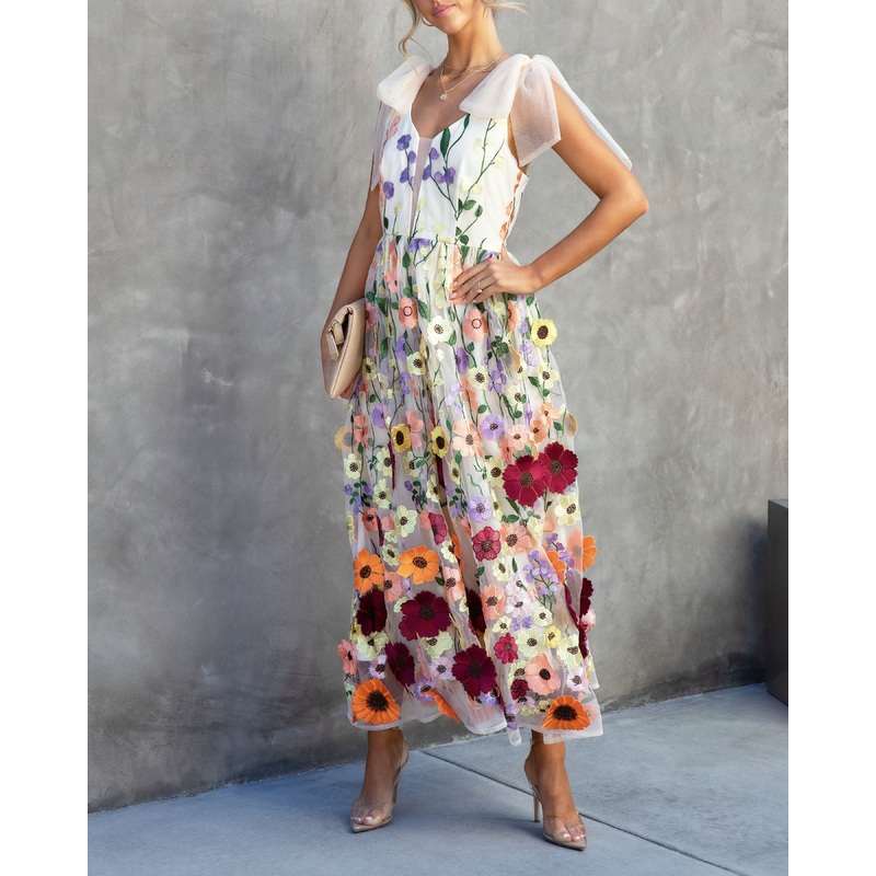 Wish Upon A Dream Floral Applique Midi Dress Multi S