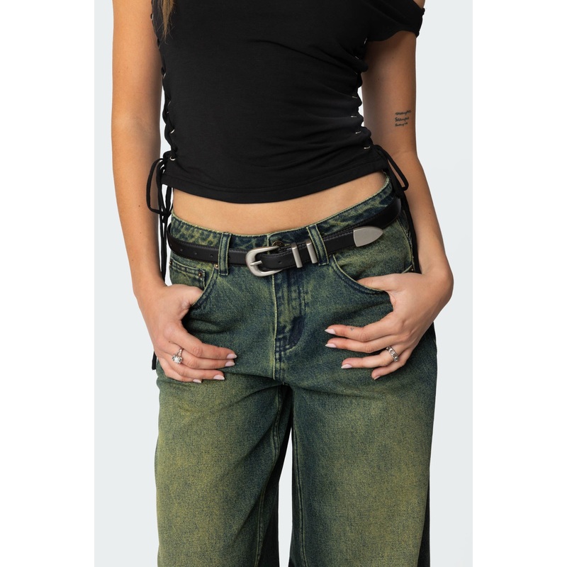 Basic Buckle Faux Leather Belt BLACK OS