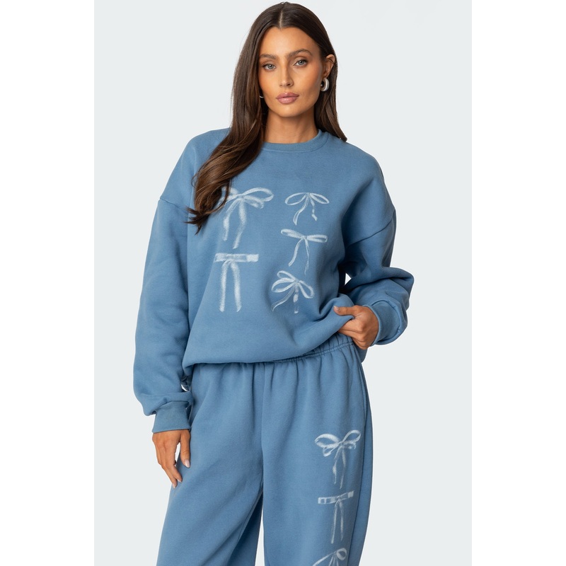 Bow Bliss Oversized Sweatshirt BLUE XS