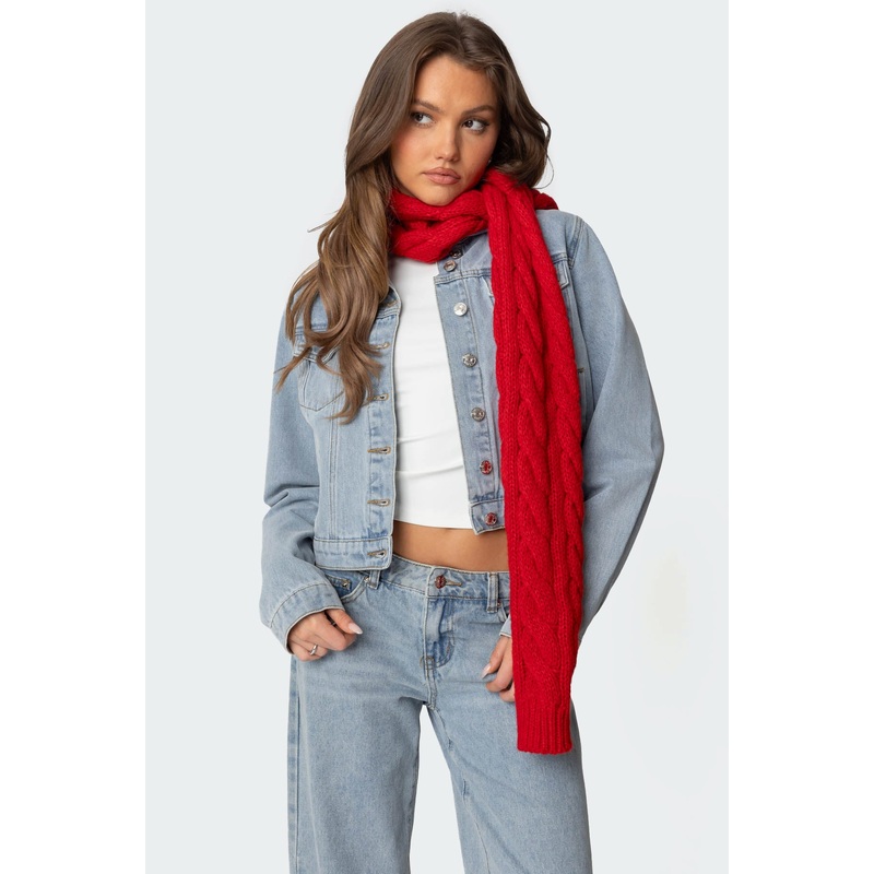 Cable Knit Scarf RED OS