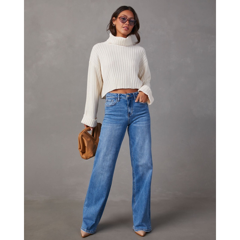 Charley High Rise Wide Leg Stretch Jeans Denim 24