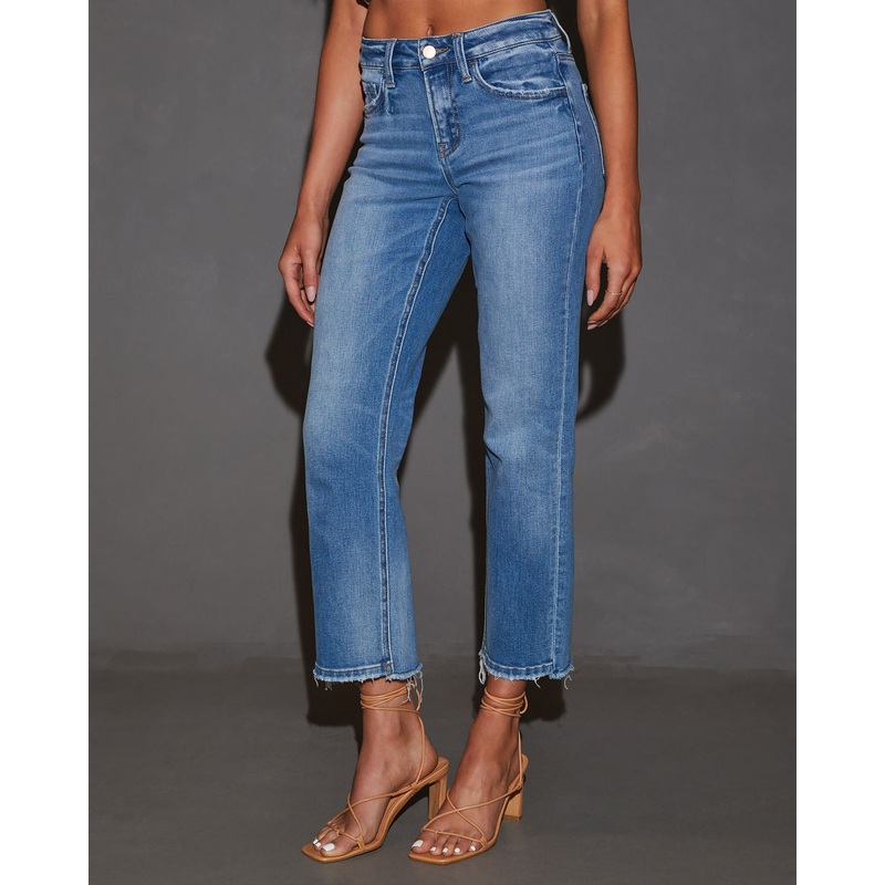 Darina Mid Rise Cropped Straight Leg Jeans Medium Wash 24
