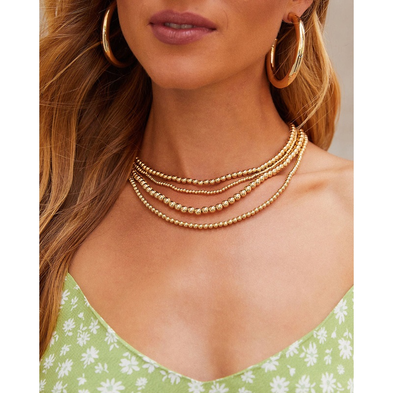 Golden Girl Layered Beaded Necklace Gold O/S