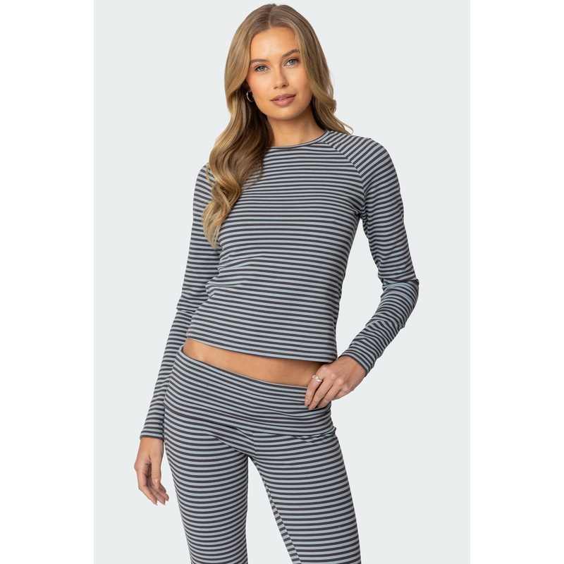 Kaeli Stripey Long Sleeve T Shirt GRAY XS