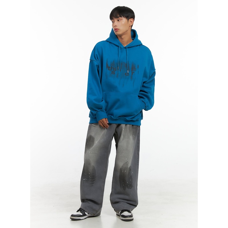 Men’s Printed Wide Fit Pintuck Washed Jeans IS419 Black S