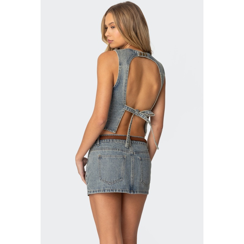 Quinlan Open Back Denim Top BLUE XS